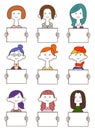 Set 1 of young women with whiteboards Royalty Free Stock Photo