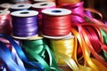 an image of several spools of colorful ribbons