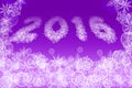 2016 image shaped from little snowflakes on bright
