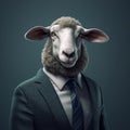 Image of a sheep businessman wearing a suit on clean background. Farm animals. Illustration, generative AI