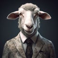 Image of a sheep businessman wearing a suit on clean background. Farm animals. Illustration, generative AI