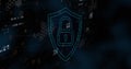 Image of shield with padlock icon and data processing on black background Royalty Free Stock Photo
