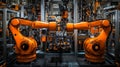 Innovative robotic arms demonstrate precision and efficiency in a modern factory setting. Automation transforms Royalty Free Stock Photo
