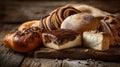 Assortment of Fresh Baked Pastries on Wooden Surface, a Delicious Still Life Royalty Free Stock Photo