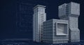 Architectural Blueprint Buildings, Tower, Office, Plan, Elevation View, 3D Rendering Royalty Free Stock Photo