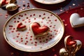 Golden and Red hearts on a beautiful white plate