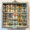 A curated collection of meticulously preserved insect specimens displayed in an antique wooden shadow box Royalty Free Stock Photo