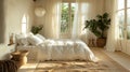 Serene Mediterranean Bedroom: Minimalist Oasis for Restful Retreat and Recharge