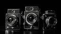 vintage cameras on black back ground