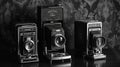 vintage cameras on black back ground