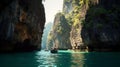 Crystal clear waters and cliffs in Thailand, boats floating Royalty Free Stock Photo