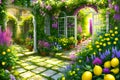Lush garden with all kinds of flowers generated by ai Royalty Free Stock Photo