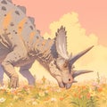 Vibrant Meadow Life: Styracosaurus Among Flowers