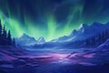 This image showcases a breathtaking painting of the mesmerizing Aurora Borealis phenomenon in the night sky, The Northern Lights