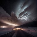 epic, dramatic, and vast abandoned winter highway