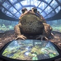 Educational Pond Life Display with Large Frog and Interactive Touchscreen Royalty Free Stock Photo