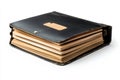 A vintage black binder holds important documents. The pages are neatly organized for easy access. This image represents
