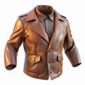 Classic Brown Leather Jacket with Button Details and Lapel Collar for Fashion and Outerwear Design Royalty Free Stock Photo