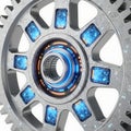 Close-up view of a high-performance alloy car wheel with blue brake calipers Royalty Free Stock Photo