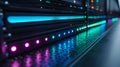 Colorful LED Lights on Server Rack - Generative AI