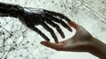 Close-Up of a Robotic Hand Reaching Towards a Human Hand