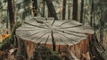 Closeup of Tree Stump in Forest with Growth Rings and Moss in Peaceful Woodland Setting Royalty Free Stock Photo