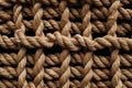 This image showcases a close-up view of a woven rope, revealing intricate details of its twisted fibers, A knotted and twisted