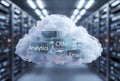 A cloud computing concept with analytics, crm, and email icons in a data center. isolated on transparent background Royalty Free Stock Photo