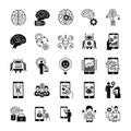 Vector art of collection of artificial intelligence icons featuring brains, robots, and mobile devices, , showcasing ai concepts Royalty Free Stock Photo