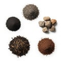 Collection of various soil and rock samples isolated on white background Royalty Free Stock Photo