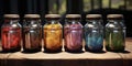 glass jars with different colors Royalty Free Stock Photo