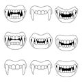 Collection of various vampire fangs illustrations Royalty Free Stock Photo