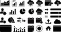 Collection of black graphic user interface icons for business analytics and technology created as an AI-generated image Royalty Free Stock Photo