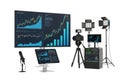 Professional trading setup with stock charts live streaming equipment and multiple displays Royalty Free Stock Photo