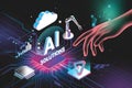 AI Solutions and Digital Innovation - Cloud Computing, Robotics, and Data Processing Royalty Free Stock Photo