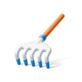 A3D Rendered Children\'s Toy Rake with Orange Handle and Blue Tipped Tines on White Royalty Free Stock Photo