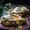 Sandwiches with poached egg on top