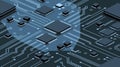 Detailed Circuit Board Illustration with Microchips and Electronic Pathways on Dark Background Royalty Free Stock Photo