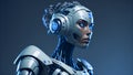 Cyborg Robot Girl with Blue Eyes - 3D Render Created With Generative Ai Royalty Free Stock Photo