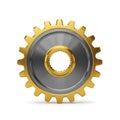 A close-up view of a metallic gear with golden teeth and a silver core Royalty Free Stock Photo