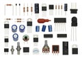 Assorted electronic components and passive circuit elements collection Royalty Free Stock Photo