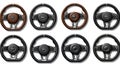 A collection of various car steering wheels on a white background Royalty Free Stock Photo