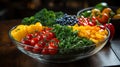 Vegetarian banner with different veggies in a glass bowl
