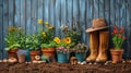 Essential Gardening Equipment for the Avid Gardener - Complete with Flowerpots Royalty Free Stock Photo