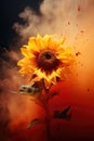 sunflower beauty. smoke, ashes, fire, flames, embers, powder, explosion, mist, fog, fantasy, surreal, abstract. Royalty Free Stock Photo