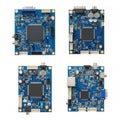 Four different views of a compact embedded system development board with various ports Royalty Free Stock Photo