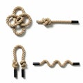 Intricate rope knots and their detailed close-up views on a plain background Royalty Free Stock Photo