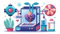 This image showcases a futuristic bioprinter, emphasizing its advanced capabilities in creating complex biological structures and