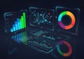 Futuristic digital interface with holographic data visualization and interactive controls Royalty Free Stock Photo