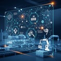 Futuristic factory Automation Display with AI Machine Learning and Robotics Royalty Free Stock Photo